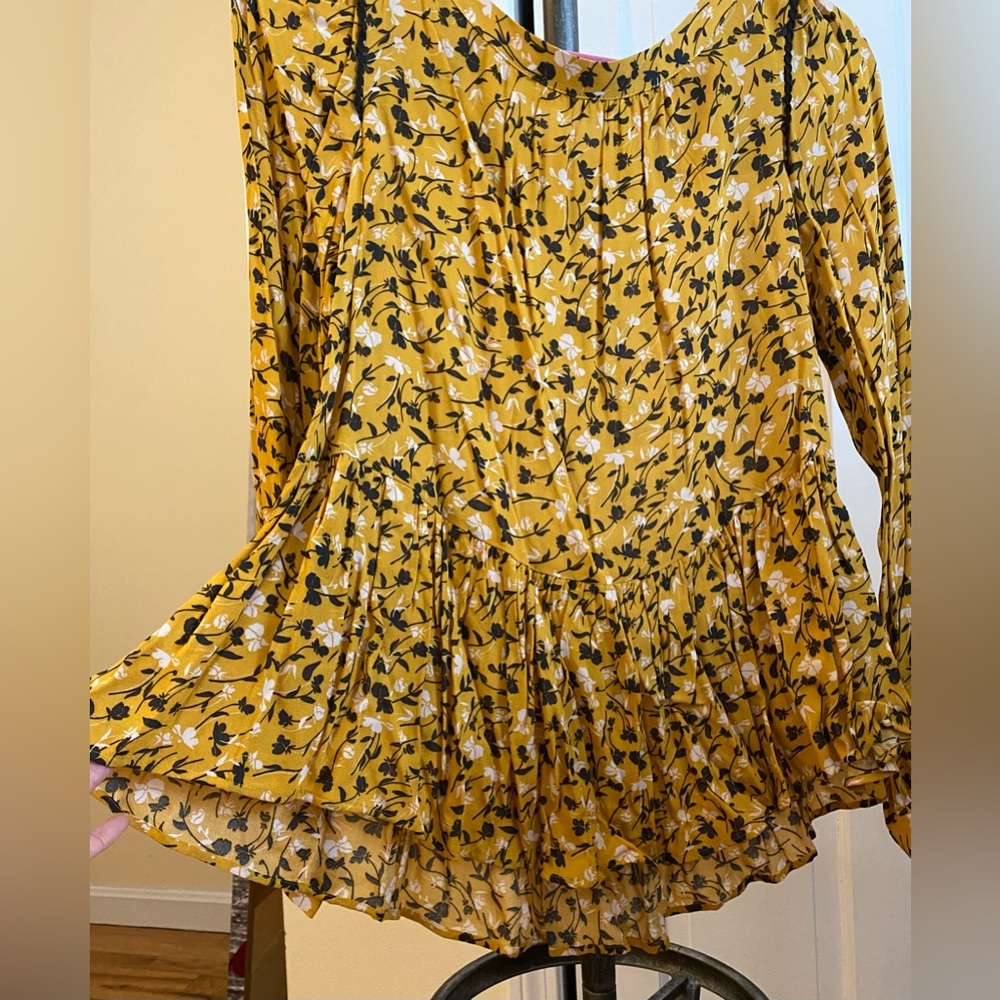 Maeve By Anthropologie Long Sleeve Floral Top, Yellow/Black/White, Size XS, EUC